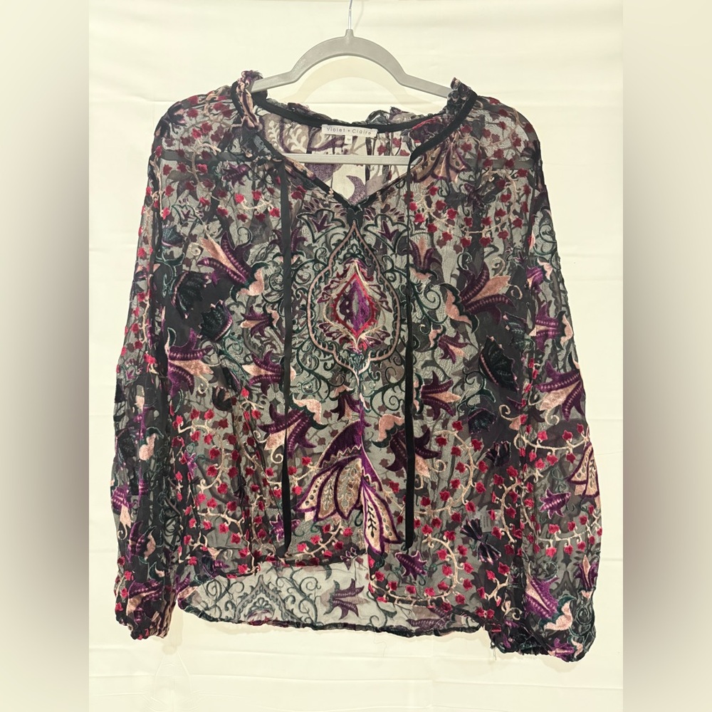 Violet & Claire Multicolor Sheer Floral Blouse